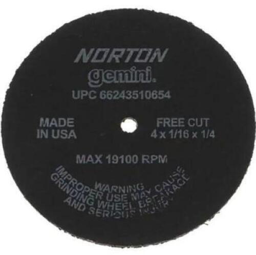 DESCRIPTION: (1) PACK OF (20) CUTOFF WHEEL BRAND/MODEL: NORTON/10654 INFORMATION: REINFORCED/19100 MAX RPM RETAIL$: 62.80 PER PK OF 20 SIZE: 4"DIA X 1