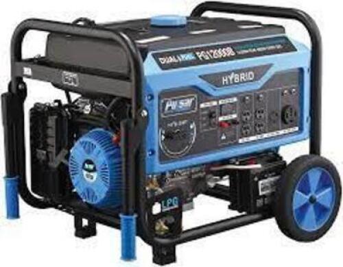 DESCRIPTION: (1) HYBRID PORTABLE GENERATOR BRAND/MODEL: PULSARE/PG12000B INFORMATION: 9500 WATT/GAS OR PROPANE RETAIL$: 1,262.18 SIZE: 8 GAL FUEL TANK
