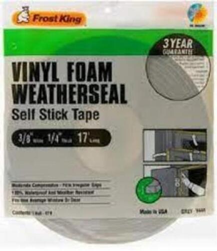 DESCRIPTION: (12) VINYL FOAM WEATHERSEAL BRAND/MODEL: FROST KING RETAIL$: $5.00 EA SIZE: 3/8X3/16X17 QTY: 12