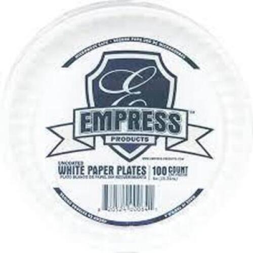 DESCRIPTION: (1) CASE OF (1000) PAPER PLATES BRAND/MODEL: EMPRESS #E30400 INFORMATION: WHITE RETAIL$: $58.47 SIZE: 9" QTY: 1