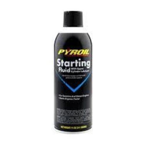 DESCRIPTION: (6) STARTING FLUID BRAND/MODEL: PYROIL RETAIL$: $5.00 EA SIZE: 11 OZ QTY: 6