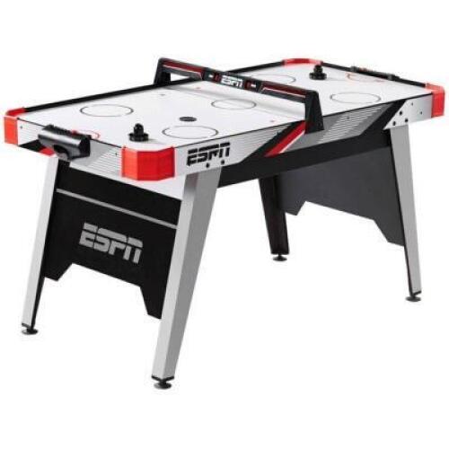 DESCRIPTION: (1) AIR HOCKEY GAME TABLE BRAND/MODEL: ESPN/AH060Y19030 INFORMATION: RED & BLACK/OVERHEAD ELECTRONIC SCORER RETAIL$: 139.97 SIZE: 60"L X