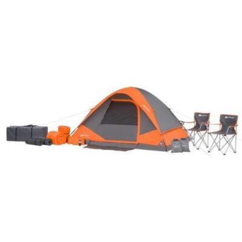 DESCRIPTION: (1) CAMPING COMBO SET BRAND/MODEL: OZARK TRAIL/WMT-9752C INFORMATION: GRAY & ORANGE/22-PIECES RETAIL$: 129.00 SIZE: 108"L X 84"W X 52"H Q