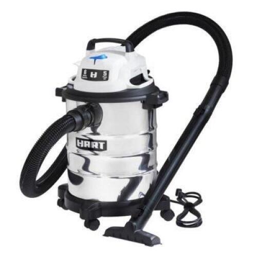 DESCRIPTION: (1) WET & DRY VACUUM BRAND/MODEL: HART/VOC608S-3702 INFORMATION: STAINLESS STEEL/CAPACITY: 6-GAL RETAIL$: 70.00 SIZE: 15.75'L X 15.75"W X