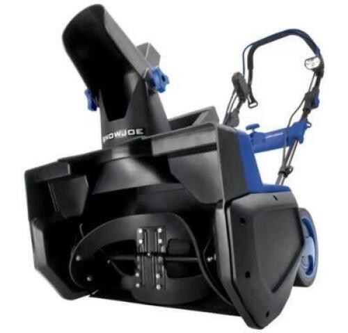 DESCRIPTION: (1) SNOW THROWER BRAND/MODEL: SNOW JOE/SJ625E INFORMATION: BLUE/LED LIGHTS/THROW SNOW: UP TO 20' RETAIL$: 199.00 SIZE: 43.5"H X 23"W X 40