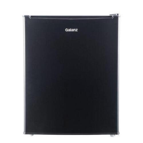 DESCRIPTION: (1) MINI FRIDGE BRAND/MODEL: GALANZ/GL27BK INFORMATION: BLACK/CAPACITY: 2.7 CU-FT RETAIL$: 170.99 SIZE: 19.69"L X 19.13"W X 24.69"H QTY: