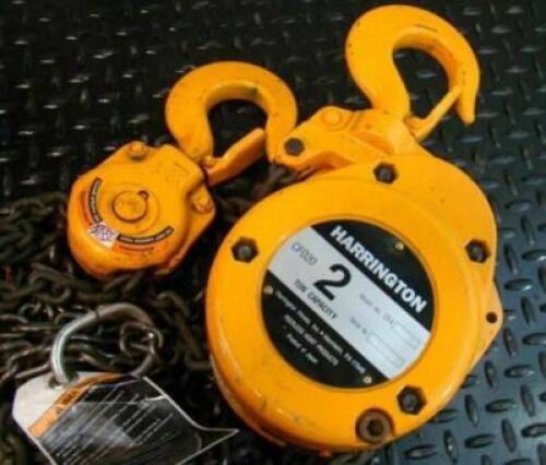 DESCRIPTION: (1) CHAIN HOIST BRAND/MODEL: HARRINGTON/CF4-171 INFORMATION: CAPACITY: 2 TON/YELLOW RETAIL$: 695.00 SIZE: 10'HOIST LIFT X 1/4"HOOK OPENIN
