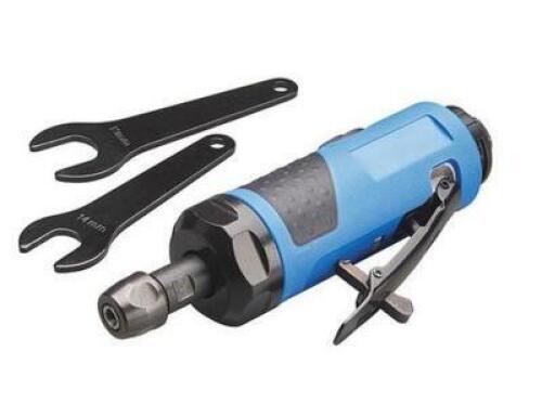 DESCRIPTION: (1) AIR DIE GRINDER BRAND/MODEL: NORTON/08000 INFORMATION: BLUE & BLACK/STRAIGHT-ORIENTATION RETAIL$: 108.69 SIZE: 7"L X 2"REACH QTY: 1