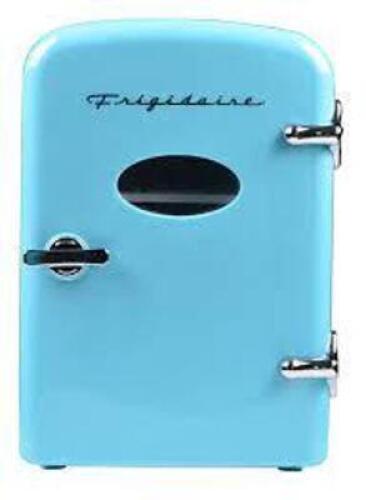 DESCRIPTION: (1) PORTABLE RETRO MINI FRIDGE BRAND/MODEL: FRIGIDAIRE INFORMATION: BABY BLUE RETAIL$: $60.00 EA SIZE: 6 CAN CAP QTY: 1