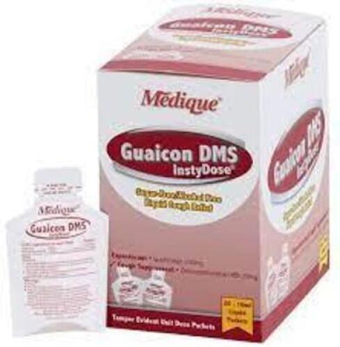 DESCRIPTION: (2) GUAICON DMS LIQUID BRAND/MODEL: MEDIQUE RETAIL$: $23.86 EA SIZE: 20 PACKS PER BOX QTY: 2