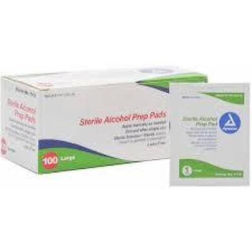 DESCRIPTION: (2) STERILE ALCOHOL PADS BRAND/MODEL: DYNAREX RETAIL$: 38.68 SIZE: 100 PADS PER BOX QTY: 2
