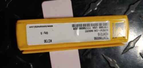 DESCRIPTION: (5) RCMT STYLE SCREW-ON INSERTS BRAND/MODEL: KENNAMETAL RCMT060200 RETAIL$: $ 12.96 EA QTY: 5