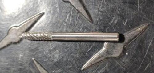 DESCRIPTION: (1) SOLID CARBIDE DOUBLE CUT TREE BURR BRAND/MODEL: ATRAX 07588692 RETAIL$: 9.13 SIZE: 1/8" DIA QTY: 1