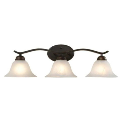 ANDENNE 3-LIGHT OIL RUBBED BRONZE VANITY LIGHT WITH BELL SHAPED MARBLEIZED GLASS SHADES
