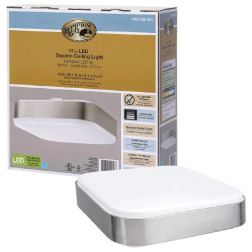 MODERN INDUSTRIAL 11" SQUARE WIDE BRUSHED NICKEL BORDER LED FLUSH MOUNT CEILING LIGHT