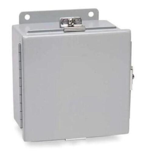 DESCRIPTION: (1) NEMA ENCLOSURE BRAND/MODEL: WIEGMANN/B121206CH INFORMATION: GRAY/WALL-MOUNT RETAIL$: 205.44 SIZE: 12"W X 12"H X 6"D QTY: 1