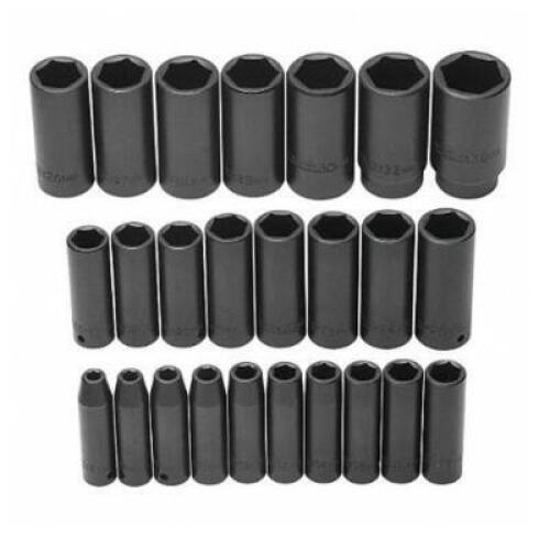 DESCRIPTION: (1) PACK OF (22) DEEP IMPACT SOCKET SET BRAND/MODEL: PROTO/J72118 INFORMATION: BLACK OXIDE/ALLOY STEEL RETAIL$: 192.51 SIZE: 1/2" QTY: 1