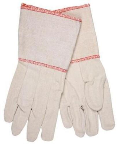 DESCRIPTION: (1) PACK OF (12) CANVAS GLOVES BRAND/MODEL: BOSS/8200 INFORMATION: GAUNTLET CUFF/COTTON/WHITE & RED STRIPE/STOCK IMAGE NOT COMPLETELY REF