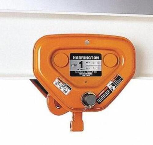 DESCRIPTION: (1) PUSH TROLLEY BRAND/MODEL: HARRINGTON/PTF2020 INFORMATION: LOAD CAPACITY: 4,000 LB/ORANGE/FITS BEAM FLANGE RETAIL$: 438.47 SIZE: 4"BEA