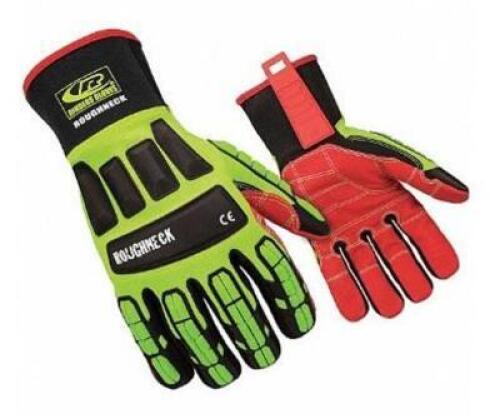 DESCRIPTION: (4) IMPACT RESISTANT GLOVES BRAND/MODEL: RINGER/263-12 INFORMATION: SLIP-ON CUFF/GREEN & RED/CUT LEVEL: A3 RETAIL$: 40.75 EACH SIZE: 2XL