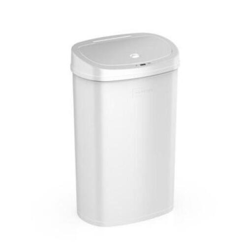 DESCRIPTION: (1) KITCHEN GARBAGE CAN BRAND/MODEL: MAINSTAYS/MS-50-22WH INFORMATION: WHITE STAINLESS STEEL/CAPACITY: 13.2 GAL RETAIL$: 59.98 SIZE: 13.2