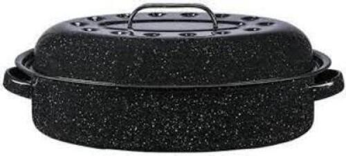 DESCRIPTION: (1) COVERED ROASTER BRAND/MODEL: GRANITE WARE INFORMATION: BLACK RETAIL$: $25.00 EA SIZE: 18X12X7 QTY: 1