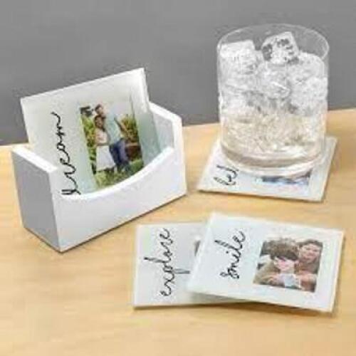 DESCRIPTION: (1) GLASS PHOTO COASTERS SET OF (4) BRAND/MODEL: LTD COMMODITIES RETAIL$: 10 SIZE: 2X3 QTY: 1