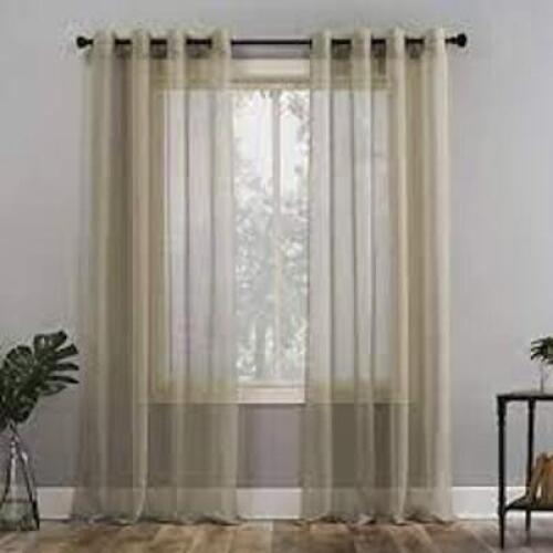 DESCRIPTION: (2) WINDER CURTAIN PANEL BRAND/MODEL: NO. 918 INFORMATION: OATMEAL RETAIL$: $16.99 EA SIZE: 59X63 QTY: 2