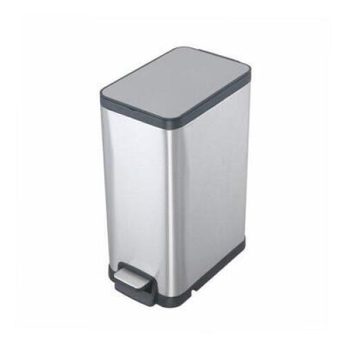 DESCRIPTION: (1) RECTANGULAR STEP CAN BRAND/MODEL: BETTER HOMES AND GARDENS INFORMATION: STAINLESS RETAIL$: 40 SIZE: 8.1X13.9X18.3 QTY: 1