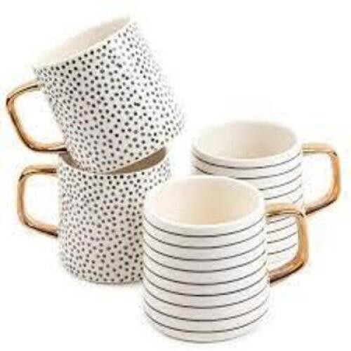 DESCRIPTION: (1) SET OF (4) DRINKING MUGS INFORMATION: ASSORTED DOT & STRIPE RETAIL$: $19.12 SIZE: 14OZ QTY: 1