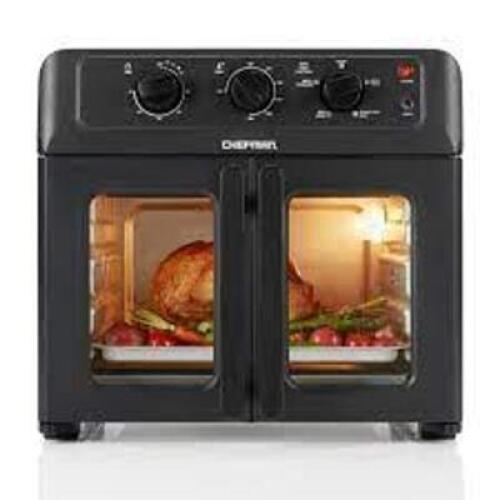 DESCRIPTION: (1) FRENCH DOOR AIR FRYER PLUS OVEN BRAND/MODEL: CHEFMAN INFORMATION: BLACK RETAIL$: $100.00 EA SIZE: 26 QUART QTY: 1
