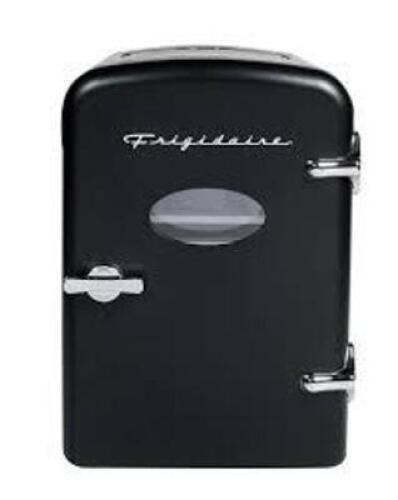 DESCRIPTION: (1) PORTABLE RETRO MINI FRIDGE BRAND/MODEL: FRIGIDAIRE INFORMATION: BLACK RETAIL$: $60.00 EA SIZE: 6 CAN CAP QTY: 1