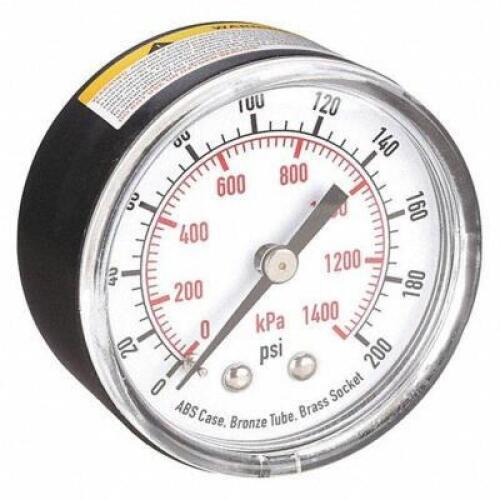 DESCRIPTION: (3) COMMERCIAL PRESSURE GAUGE BRAND/MODEL: GRAINGER #4FMC8 RETAIL$: $10.19 EA SIZE: 2IN DIAL 0-200 PSI QTY: 3