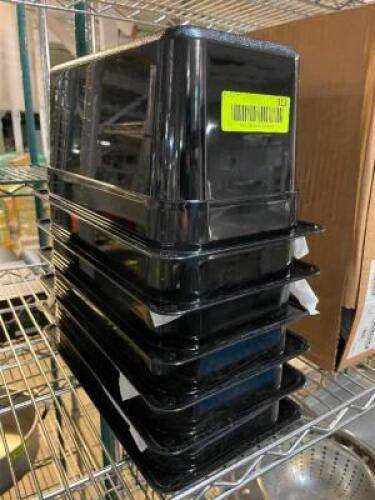 DESCRIPTION: (6) CARLISLE 1/3 SIZE BLACK PLASTIC INSERT - NEW BRAND / MODEL: CARLISLE 3066203 ADDITIONAL INFORMATION RETAILS FOR $6 PER SIZE: 6" DEEP