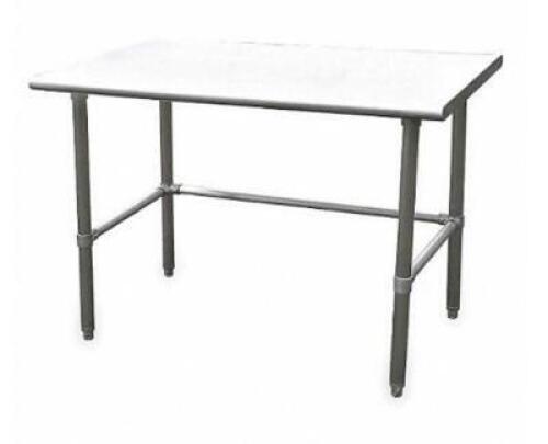 DESCRIPTION: (1) FIXED HEIGHT WORK TABLE BRAND/MODEL: GRAINGER/4UEJ3 INFORMATION: STAINLESS STEEL/LOAD CAPACITY: 600LBS RETAIL$: 576.08 SIZE: 34-1/2"H