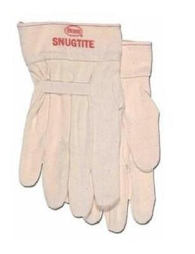 DESCRIPTION: (2) PACKS OF (12) SNUGTITE CANVAS GLOVES BRAND/MODEL: BOSS/699 INFORMATION: COTTON CANVAS/NATURAL RETAIL$: 43.50 PER PK OF 12 SIZE: LARGE