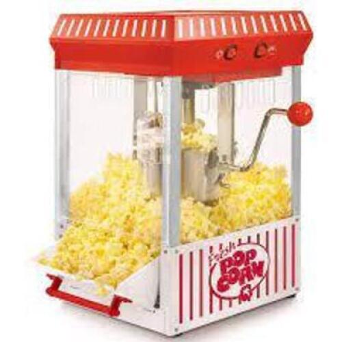 DESCRIPTION: (1) KETTLE POPCORN MAKER BRAND/MODEL: NOSTALGIA INFORMATION: RED AND WHITE RETAIL$: $100.00 EA SIZE: 2.5 OZ QTY: 1