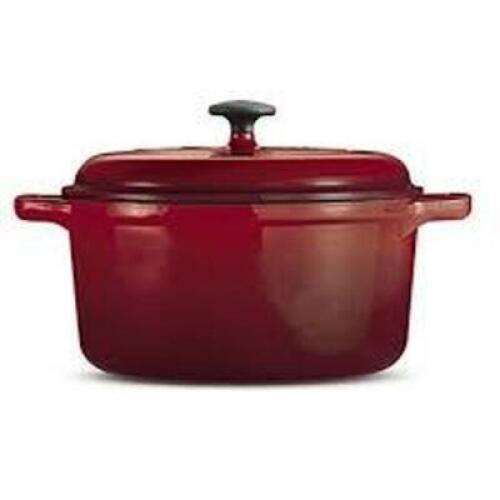 DESCRIPTION: (1) CAST IRON COVERED ROUND DUTCH OVEN BRAND/MODEL: TRAMONTINA #80131/621DS INFORMATION: RED RETAIL$: $50.00 SIZE: 6.5 QT QTY: 1