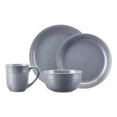 DESCRIPTION: (1) DINNERWARE SET BRAND/MODEL: MAINSTAYS INFORMATION: GRAY RETAIL$: $30.00 EA SIZE: 16 PIECE QTY: 1