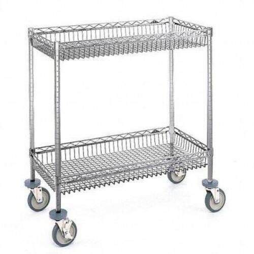 DESCRIPTION: (1) UTILITY CART WITH DEEP LIPPED WIRE SHELVES BRAND/MODEL: METRO #8RPT2 INFORMATION: SILVER RETAIL$: $607.22 EA SIZE: 800 LB LOAD CAP QT
