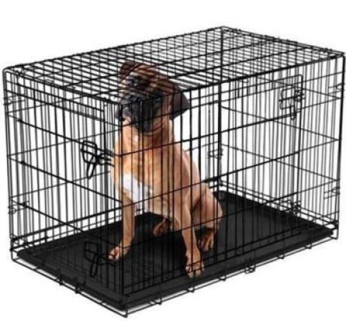 DESCRIPTION: (1) FOLDING DOG CRATE BRAND/MODEL: VIBRANT LIFE/34977 INFORMATION: BLACK/DOUBLE-DOOR RETAIL$: 74.97 SIZE: 31.5"H X 29"W X 48"L QTY: 1