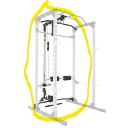 DESCRIPTION: (1) OLYMPIC LAT PULL DOWN & ROW CABLE ATTACHMENT BRAND/MODEL: PROGEAR/3815 INFORMATION: FOR PROGEAR 1600 POWER RACK, NOT INCLUDED/SEE FOR