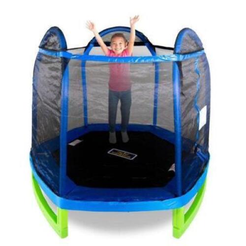 DESCRIPTION: (1) MY FIRST TRAMPOLINE BRAND/MODEL: BOUNCE-PRO/MSC-84MFT-FZ INFORMATION: WITH FLASH LIGHT ZONE/MAX WEIGHT: 100 LBS RETAIL$: 149.00 SIZE: