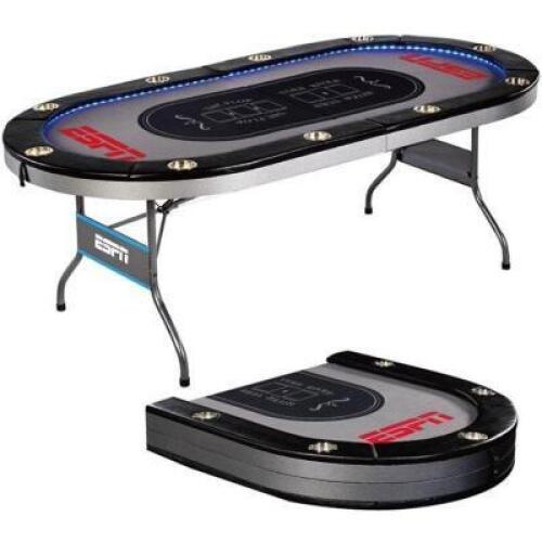 DESCRIPTION: (1) PREMIUM POKER TABLE BRAND/MODEL: ESPN/ARC084_017E INFORMATION: GRAY/LED LIGHTS/FITS 10-PLAYERS RETAIL$: 269.00 SIZE: 84"L X 42"W X 30