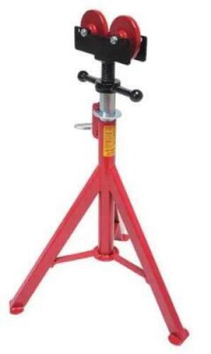 DESCRIPTION: (1) LOW ROLLER HEAD PIPE STAND BRAND/MODEL: RIDGID/RJ-98 INFORMATION: WEIGHT CAPACITY: 2500 LBS RETAIL$: 84.99 SIZE: [1/8-16"PIPE CAPCITY