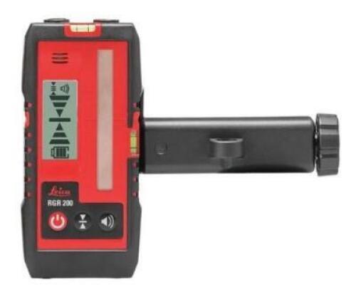 DESCRIPTION: (1) LASER RECEIVER BRAND/MODEL: LEICA LINO/RGR-200 INFORMATION: PLASTIC/DURABLE/DETECTING RED OR GREEN RETAIL$: 205.00 SIZE: MAX DISTANCE