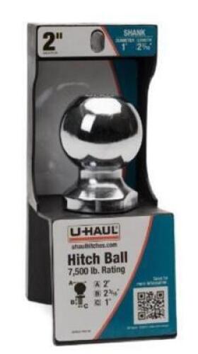 DESCRIPTION: (2) HITCH BALL BRAND/MODEL: U-HAUL/4944 INFORMATION: WITH SMART NUT/CHROME RETAIL$: 12.95 EACH SIZE: 2"DIA X 1"SHANK LENGTH QTY: 2