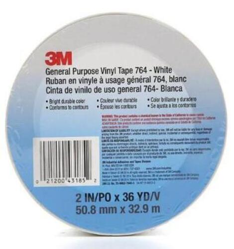 DESCRIPTION: (7) VINYL TAPE BRAND/MODEL: 3M/764 INFORMATION: WHITE/TEMP RANGE: 60 TO 85F RETAIL$: 49.98 PER LOT SIZE: 2" X 36 YD QTY: 7