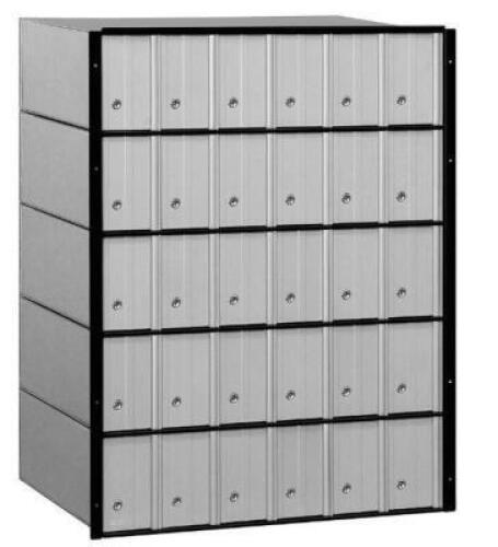 DESCRIPTION: (1) STANDARD SYSTEM MAILBOX BRAND/MODEL: SALSBURY/2230 INFORMATION: 30-DOORS/RECESSED/GRAY & BLACK RETAIL$: 1,188.98 SIZE: 23-1/2"W X 15-