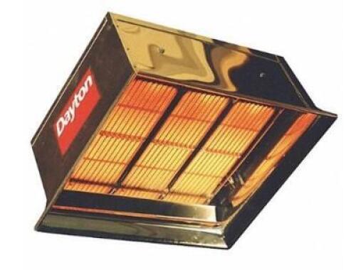 DESCRIPTION: (1) SUSPENDED INFRARED PANEL HEATER BRAND/MODEL: DAYTON/3E134 INFORMATION: NATURAL GAS/90,000 BTUH/OPERATING TEMP: 1,780F RETAIL$: 785.34